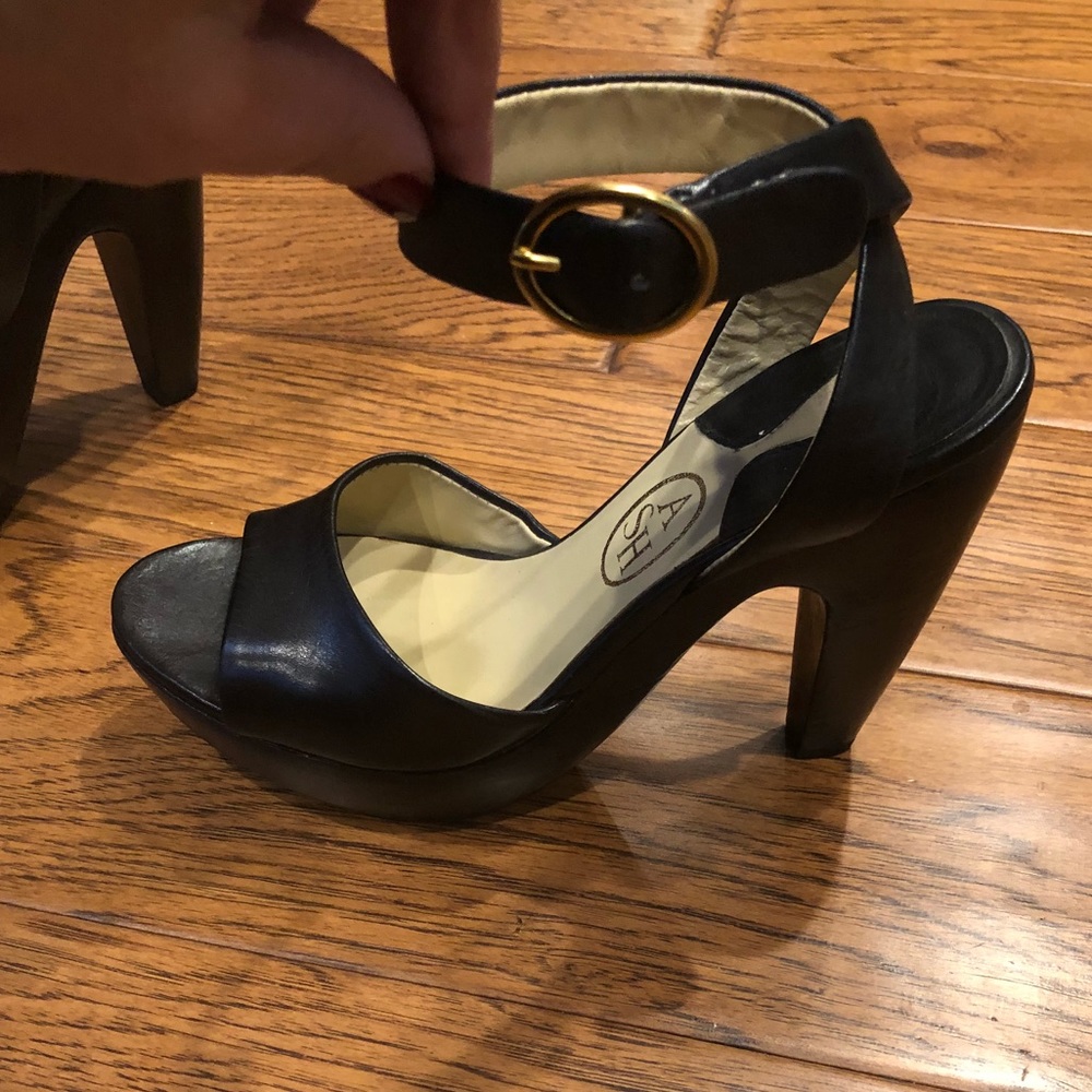 ASH Black Leather Ankle Strap Heels